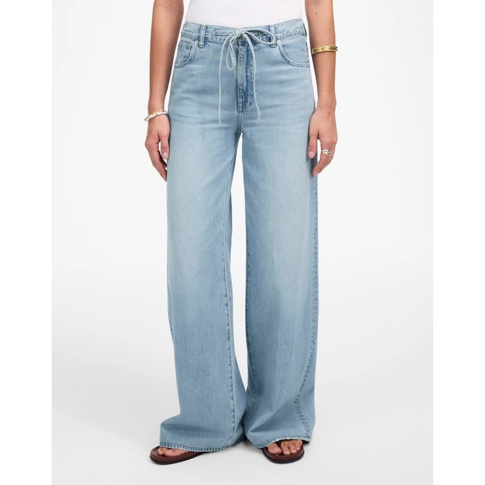 Madewell Superwide-Leg Jeans Size 26 Light Wash Blue High Rise Drawstring NV370